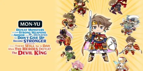 Portada de MON-YU: DEFEAT MONSTERS AND GAIN STRONG WEAPONS AND ARMOR. YOU MAY BE DEFEATED, BUT DON’T GIVE UP. BECOME STRONGER. I BELIEVE THERE WILL BE A DAY WHEN THE HEROES DEFEAT THE DEVIL KING