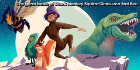 Portada de The great battle of Shark Monkey Squirrel Dinossaur Bird Bee